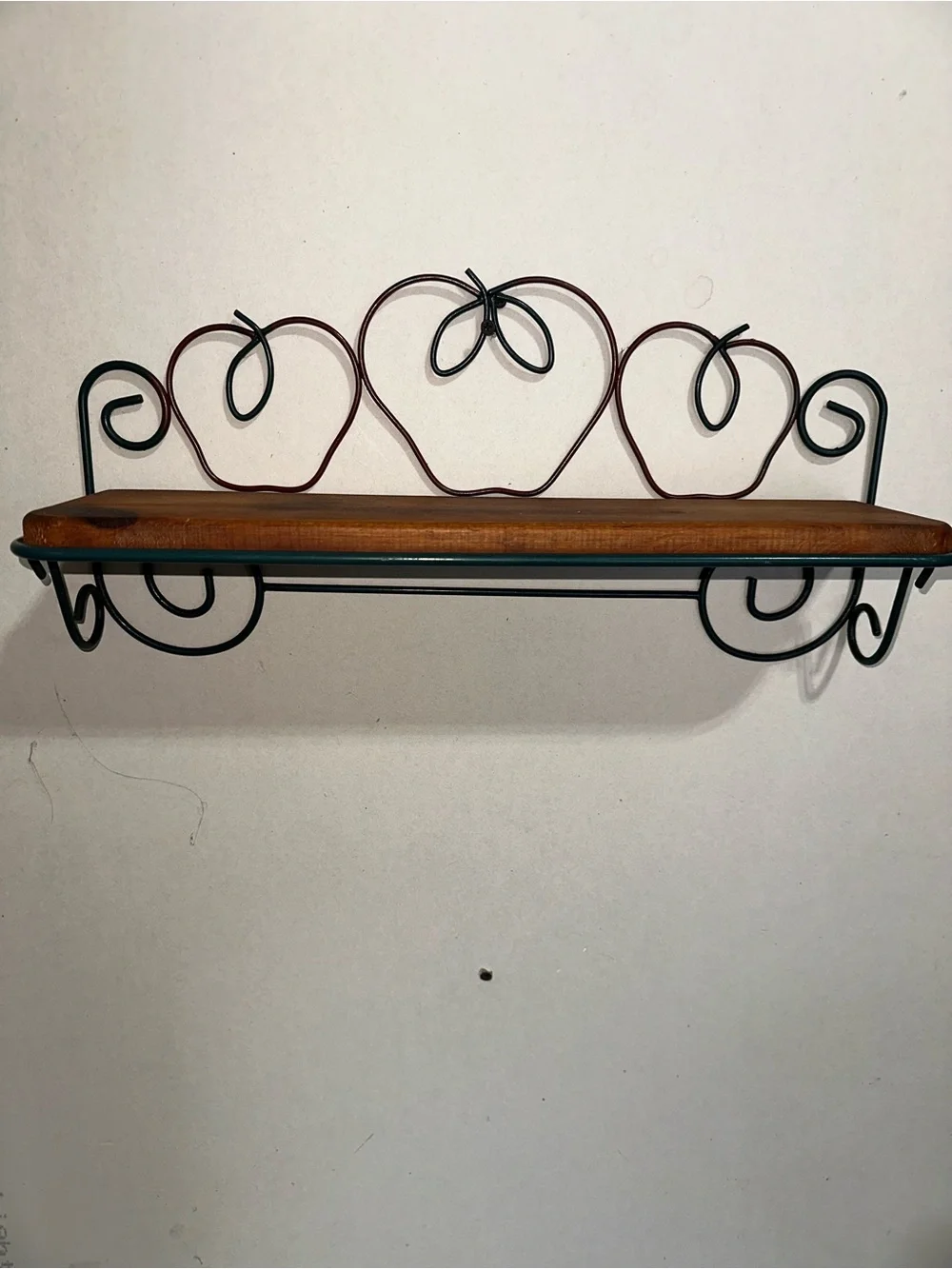 Vintage Wall-Mounted Apple Accent Shelf in Hunter Green and Brown